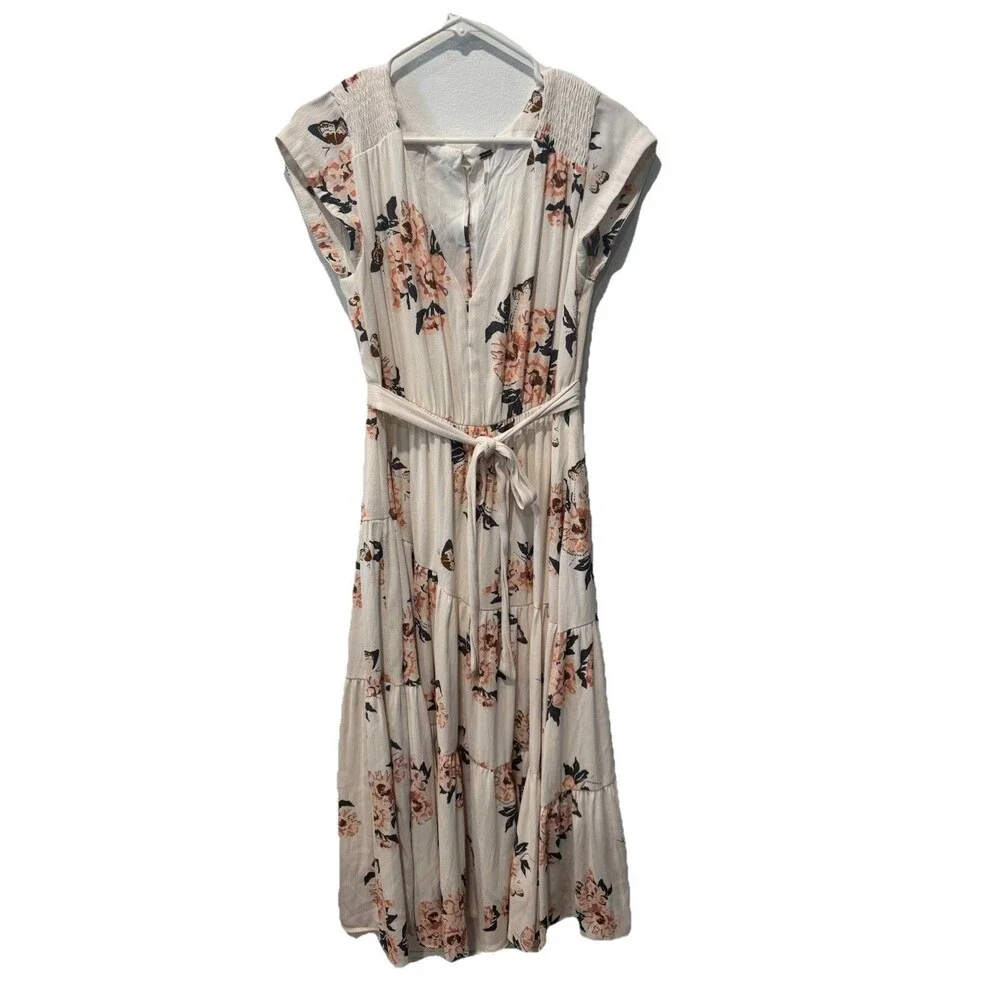 Free People All I Got Floral Printed Maxi Dress Ivory Pink Boho CottageCore Sz 6